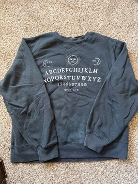 Black Graphic Crewneck Sweatshirt with Ouija Alphabet - #7
